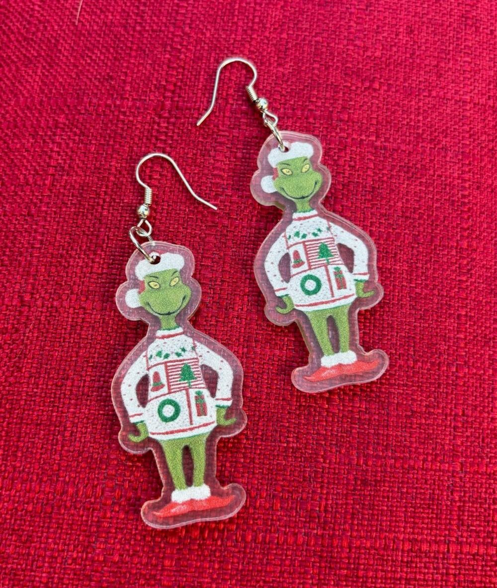 The Grinch Christmas Fashion Earrings - White Christmas Sweater